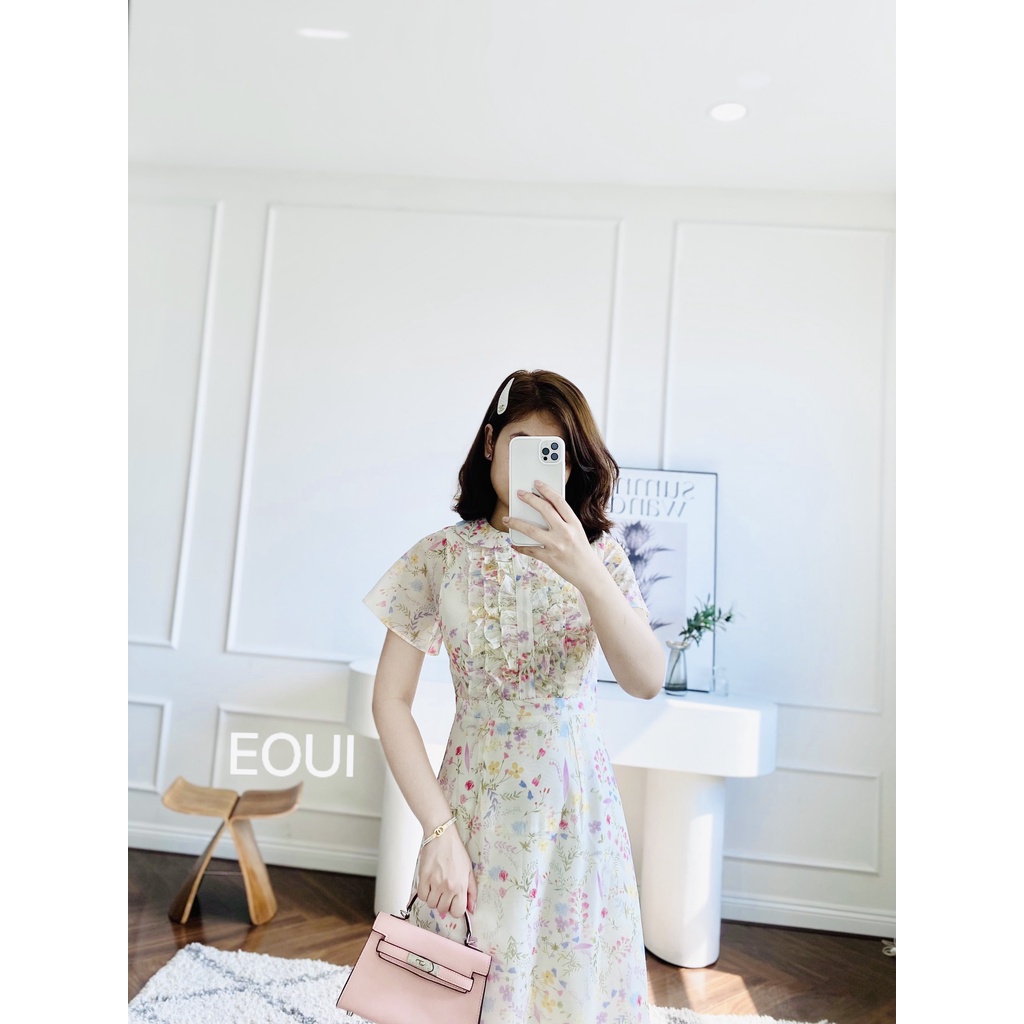 Đầm hoa nhí EOUI Anci dress, chất tơ cao cấp mềm mại, tay ngắn phối bèo, phong cách nhẹ nhàng nữ tính