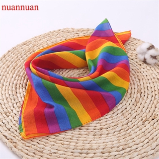 Khăn rằn bằng cotton quàng đầu buộc cổ tay hình vuông màu cầu vồng unisex