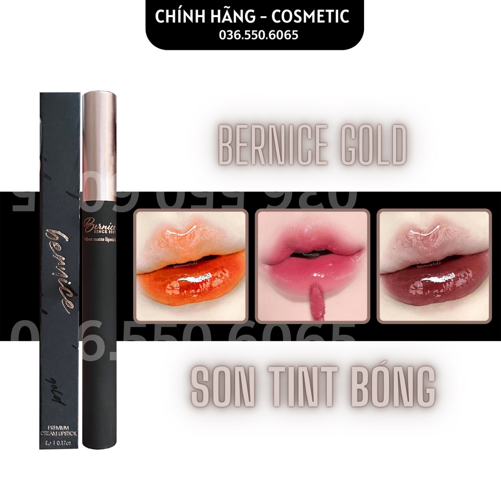 Son Tint Bóng Bernice Gold Chính Hãng 2022 - Chất Son Tint Lì - Siêu Căng Bóng - Mịn Môi - Lâu Trôi