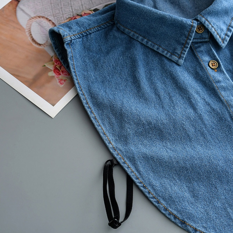 Yoioi Áo Sơ Mi Denim Cổ Bẻ Giả Jean Cài Nút Có Thể Tháo Rời Thời Trang Thu Đông Vintage Cho Nữ Hal