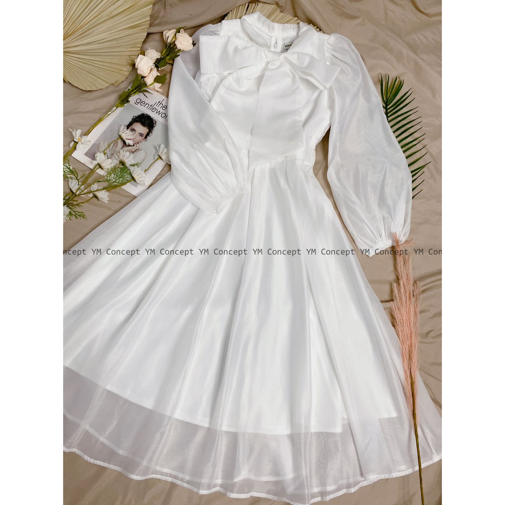 Đầm Tiểu Thư Tay Phồng Thiết Kế Dáng Dài Dự Tiệc Sang Chảnh Màu Trắng, Hồng | ROSE CLOTHING D0080