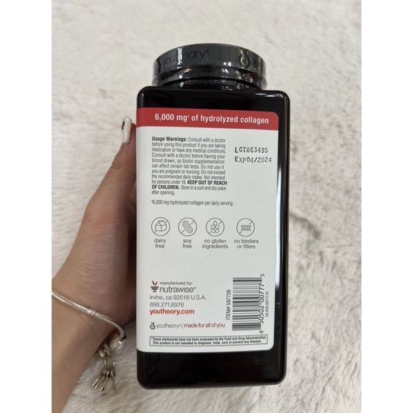 Viên Uống Youtheory Collagen Biotin 390 Viên