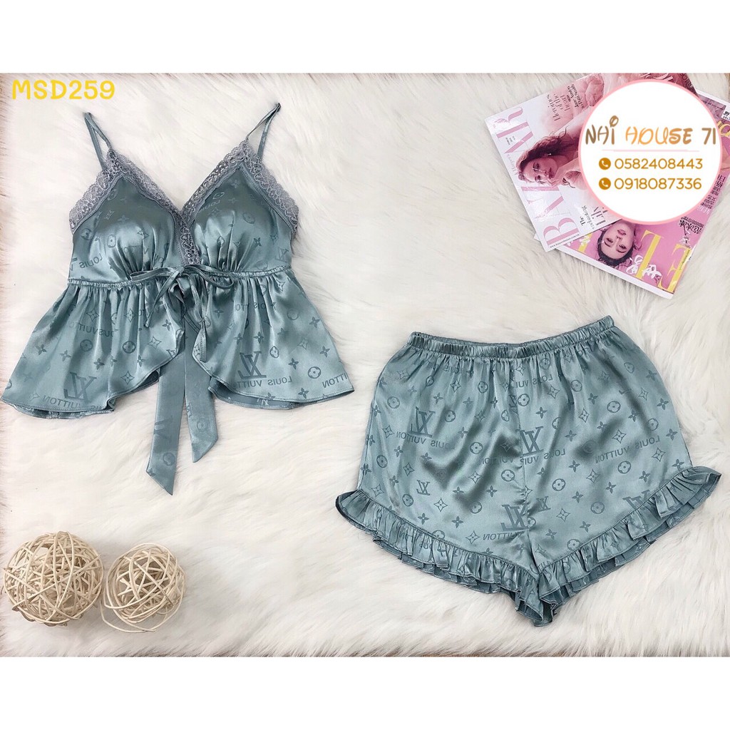 [FREESHIP 50K] Bộ Ngủ Ren NHISTORE Quần Ngắn Bèo  Áo Cúp Ngực Sexy Cột Nơ Freesize Dưới 57kg | BigBuy360 - bigbuy360.vn