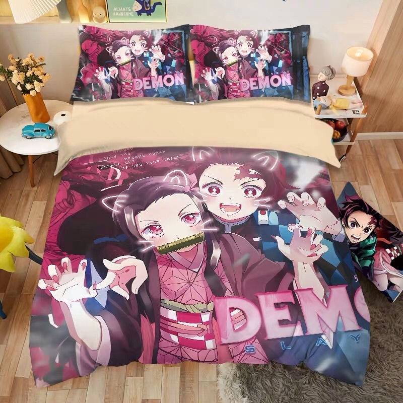 Bộ Chăn Ga Và Vỏ Gối 3 Trong 1 In Hình Nhân Vật Anime Demon Slayer Tanjirou