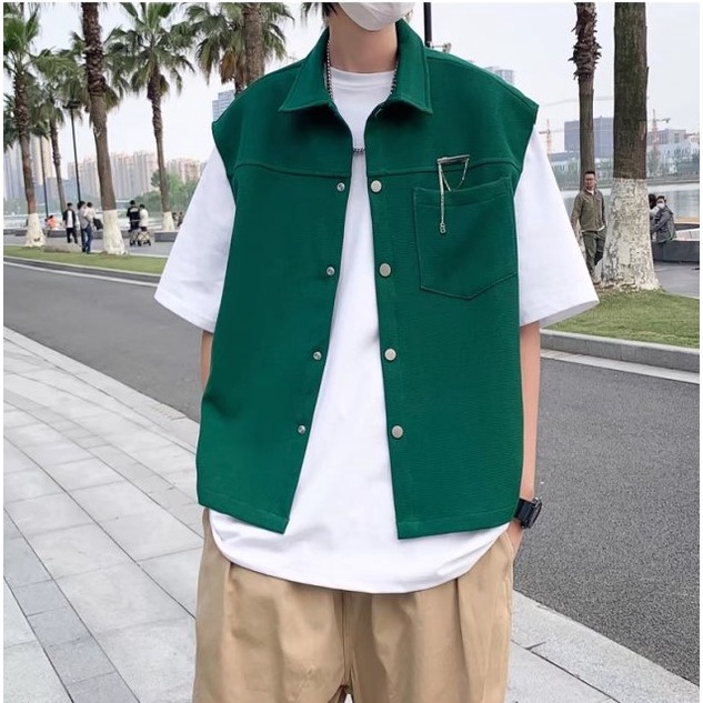 Áo gile unisex WIIS form rộng Gile Basic Tea nam nữ oversize phong cách ulzzang Áo gile nam nữ chất liệu kaki form rộng