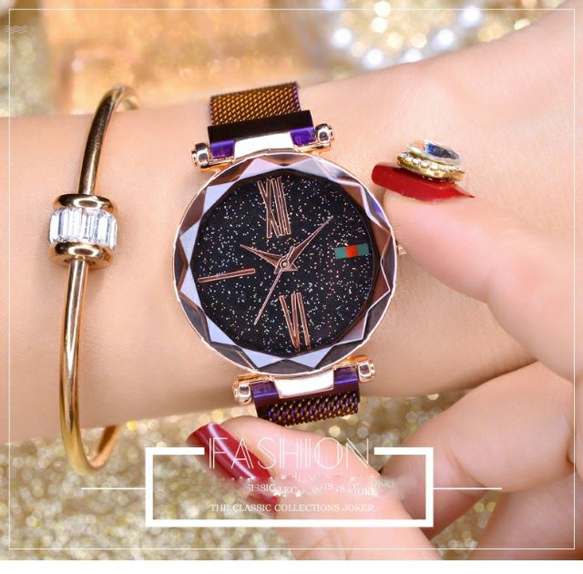 Đồng hồ nữ Bywis Twinkle Blue Sky dây lụa mảnh khóa nam châm chính hãng