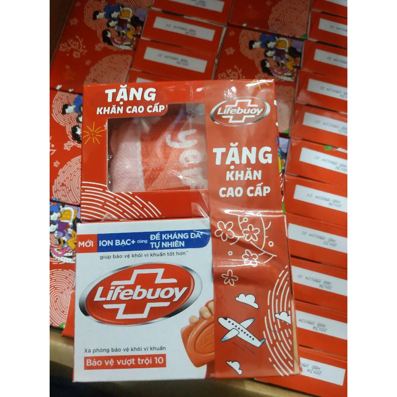 Xà Bông Cục Lifebuoy bộ 3 bánh tặng khăn cao cấp