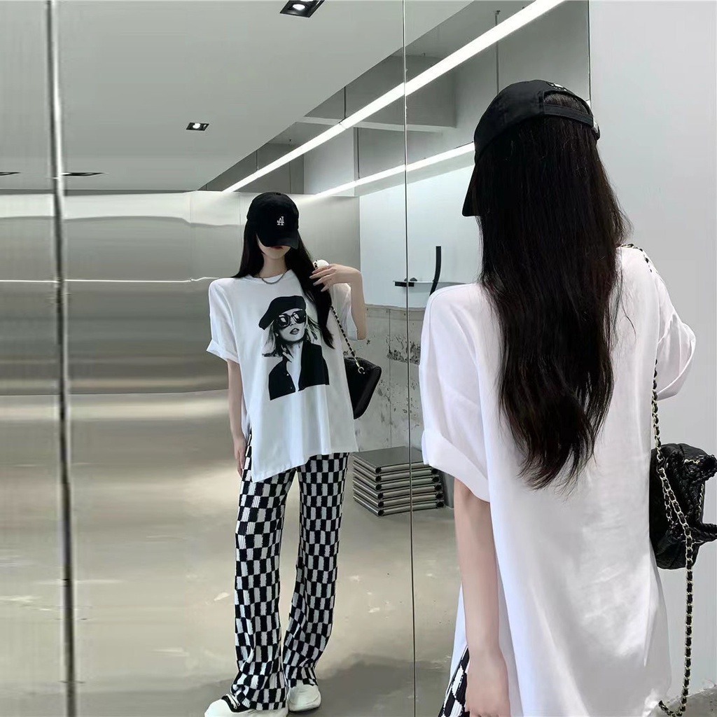 COZOK Set Áo Thun Tay Ngắn Xẻ Tà Phối Quần Dài Ống Rộng Thời Trang Cá Tính Cho Nữ