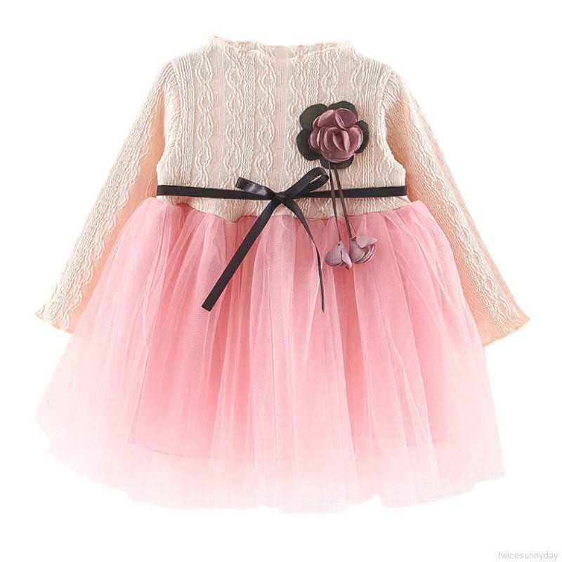 Cute Princess Dress Long Sleeve Mesh Yarn Skirts Children Outfits Clothes Sunny