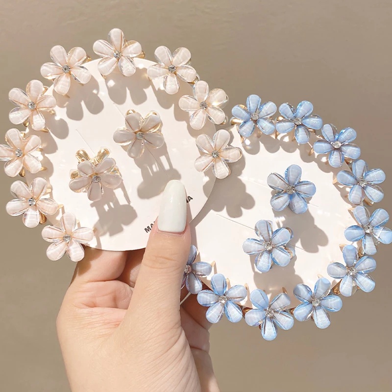 Set 4 Kẹp Tóc Kim Loại Hình Hoa Đính Đá Thời Trang Cho Nữ