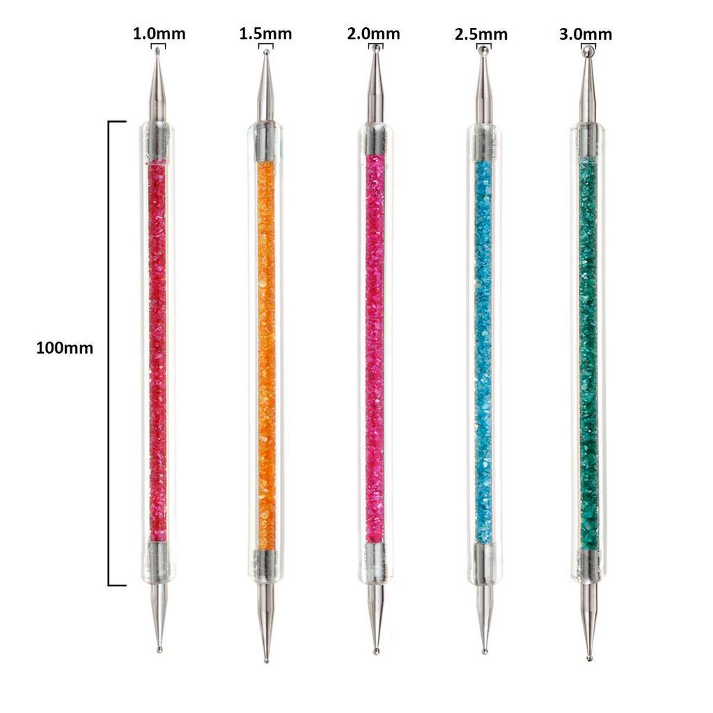 Set 5 cọ Monja thiết kế hai đầu đính đá trang trí móng nghệ thuật DIY