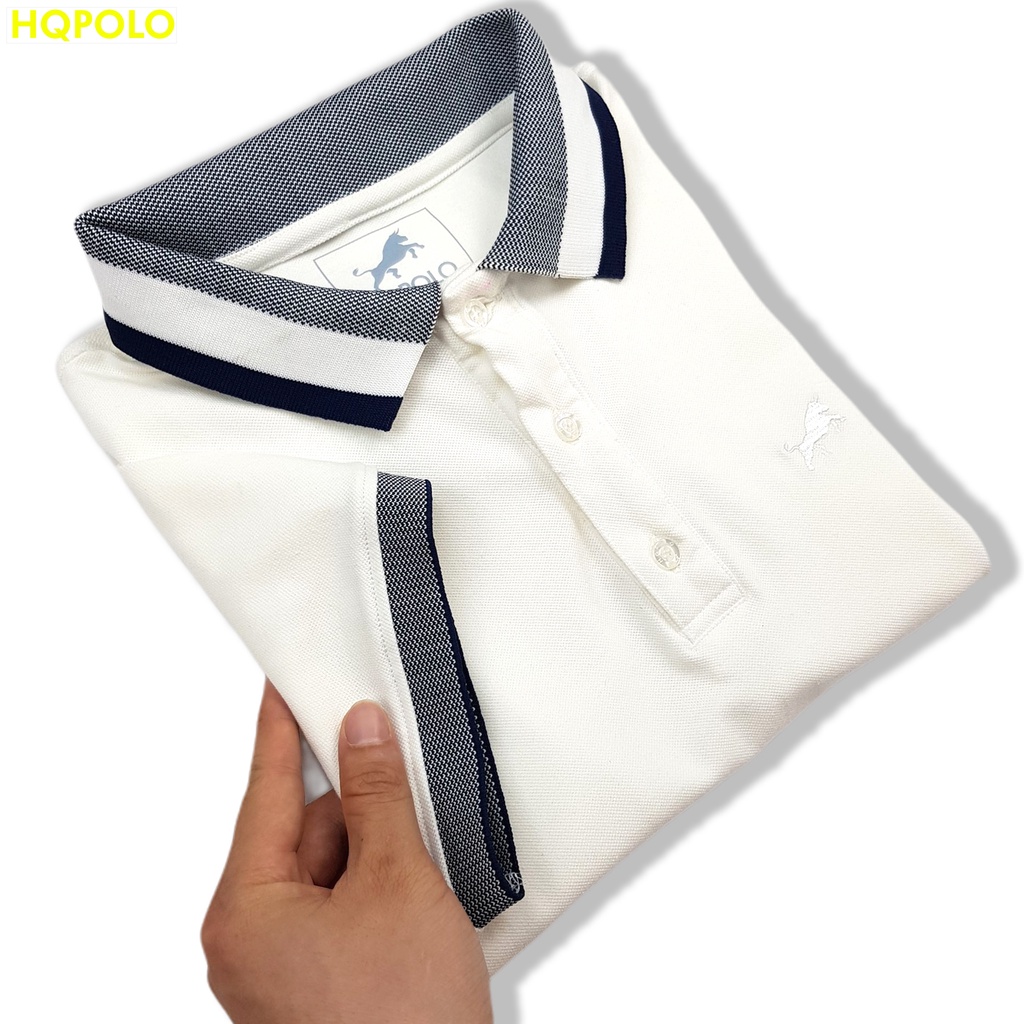 Áo thun Polo nam trắng phối cổ bẻ vải cá sấu Cotton CVC xuất xịn, chuẩn form, sang trọng, trẻ trung và tinh tế - HQPOLO