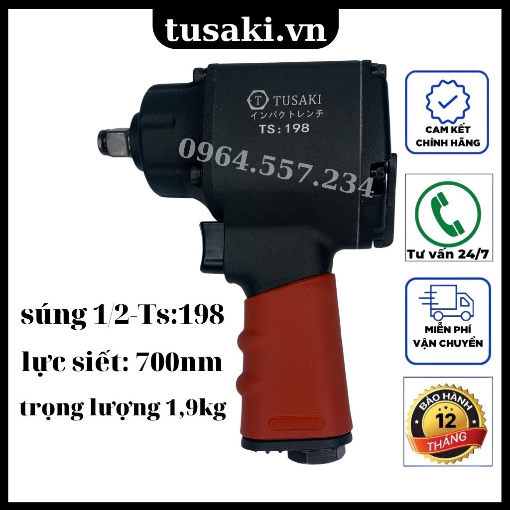 Súng Siết Bulong 1/2 TUSAKI-198 Cao Cấp, Máy Mở Bulobng 1/2 bằng Hơi khí nén