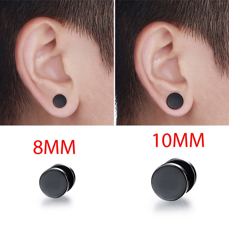 Bông tai titan hình tròn cục tạ màu đen bóng chất lượng tốt phụ kiện trang sức unisex hot trend idol hàn quốc kpop