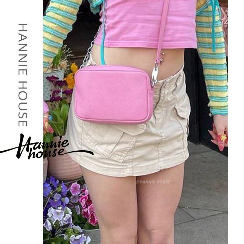 Hannie- Chân Váy Chữ A Mini Lưng Thấp Trơn Màu