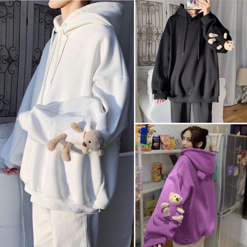 Áo hoddie unisex TAY GẤU phom rộng bo gấu chát nỉ bông dày giá siêu rẻ A00158