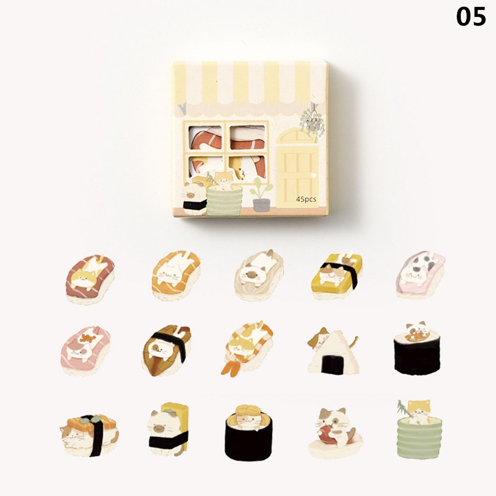 Bộ 45 Miếng Dán Trang Trí Hình Mèo / Gấu Hoạt Hình Sáng Tạo