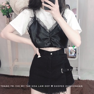Set áo croptop phối chân váy đắp chéo