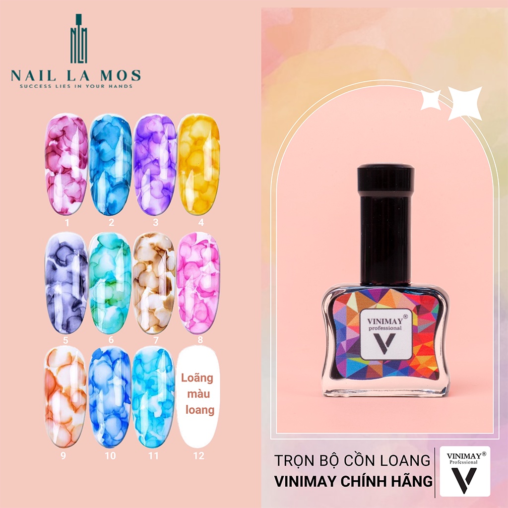 Set 12 lọ cồn loang Vinimay chính hãng - loang cồn trang trí móng tay nghệ thuật (15ml)