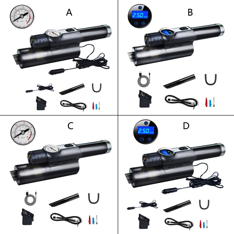 Bơm Lốp Hút Bụi Ô Tô Không Dây Pin Lithium Cầm Tay Đa Năng 4 Trong 1 Màn Hình Kỹ Thuật Số Tự Động Kết Hợp Đo Áp Suất Lốp