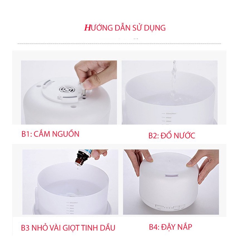 Máy Xông Tinh Dầu Dung Tích Lớn 500ml Tích Hợp Đèn Led 7 Màu Trang Trí Và Đèn Ngủ Phòng Cực Đẹp