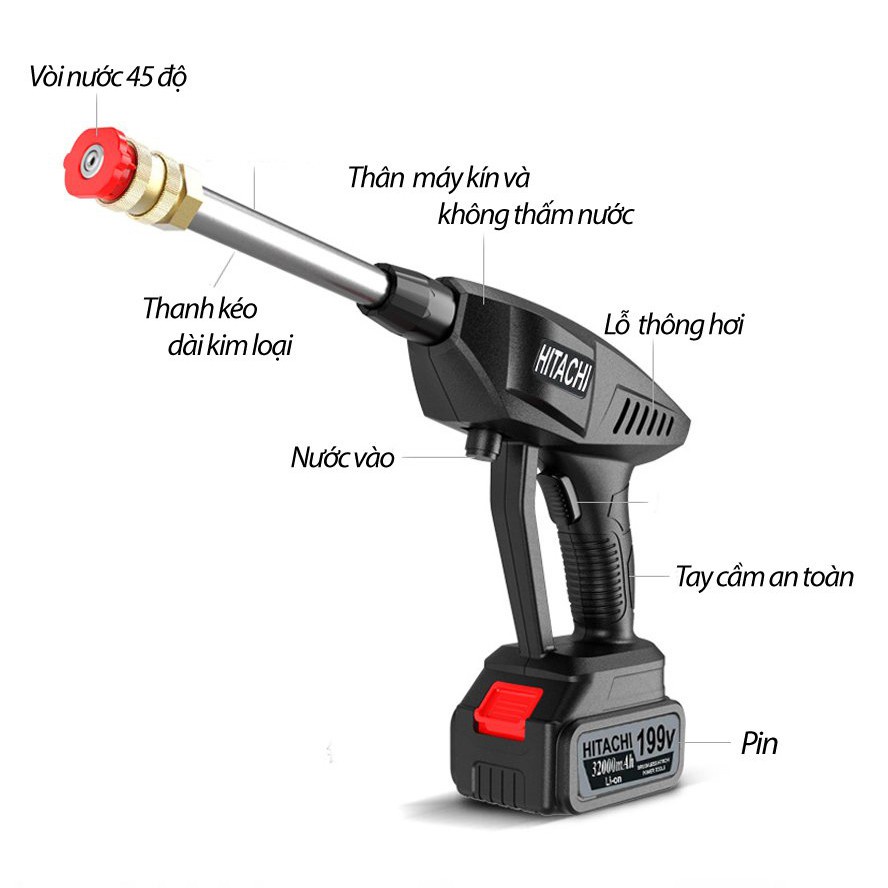 Máy Rửa Xe Pin Chuyên Dụng Hitachi, Rửa Xe, Phun Cây Cảnh, Xịt Rửa Điều Hoà Tiện Lợi