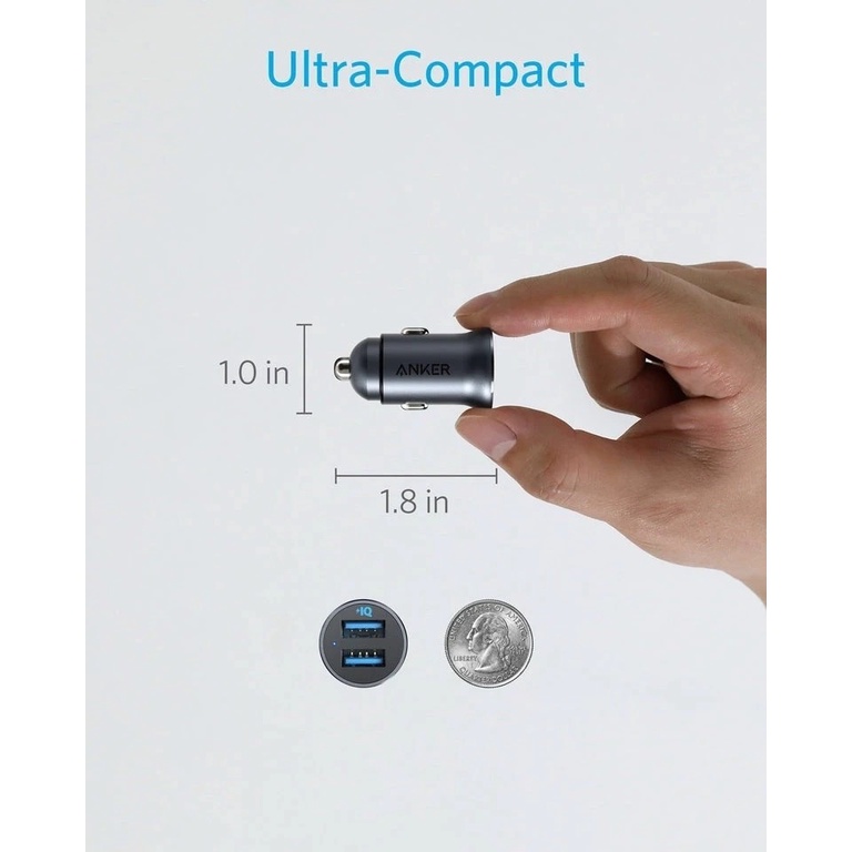Tẩu Sạc Ô Tô ANKER Powerdrive 2 Alloy 2 Cổng, Công Suất 24W - A2727