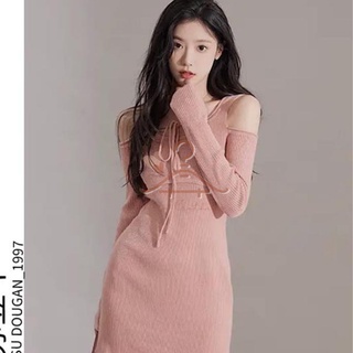 Váy ôm body hở vai màu hồng xinh xắn cá tính