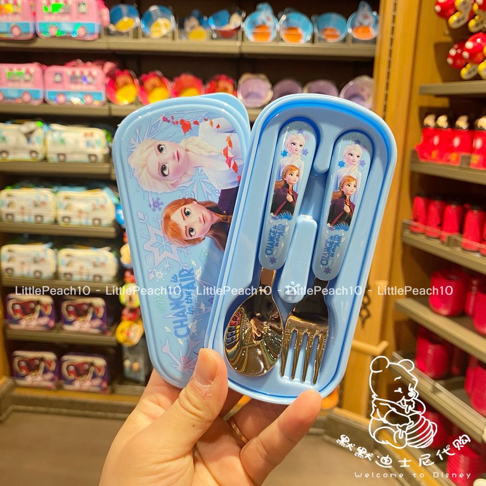 Set 2 món muỗng nĩa kèm hộp Disney hình Frozen Car Mcqueen Mickey Minnie cho trẻ em bé trai gái