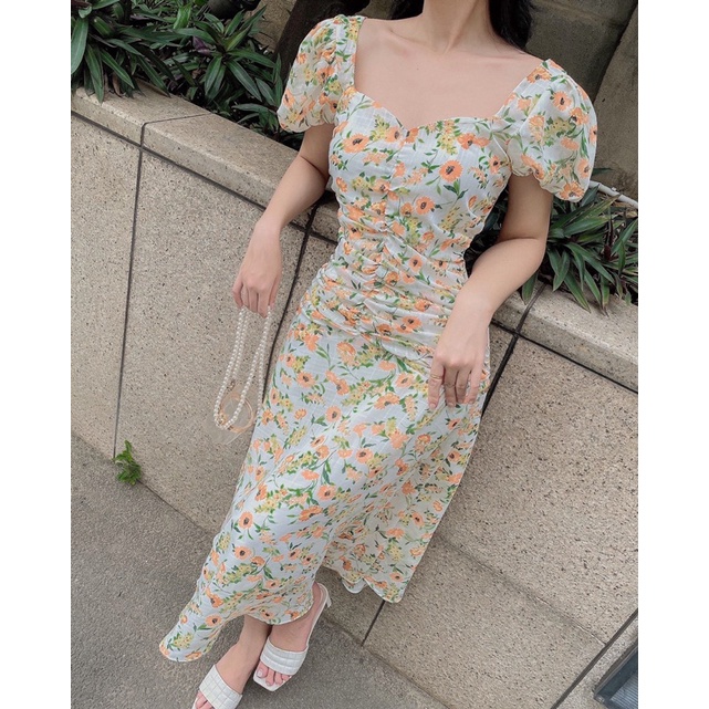 ĐẦM HOA VOAN TAY BỒNG NHÍU THÂN ÔM BODY XDGIMI ( Kèm ảnh thật)