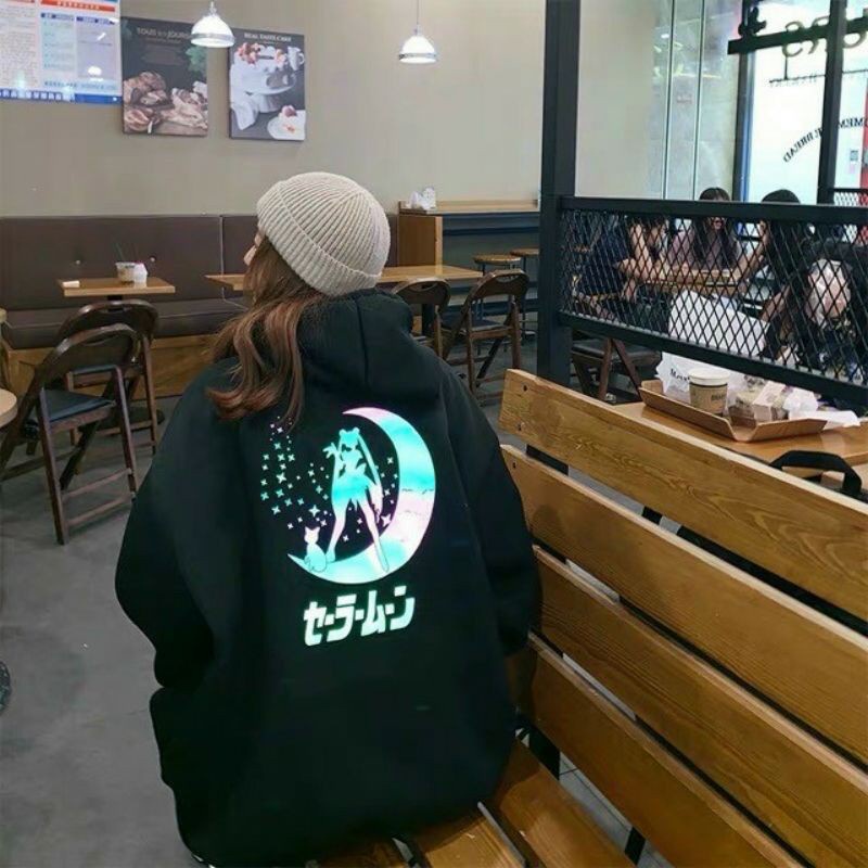Áo Khoác Hoodie Nam Nữ In Phản Quang 7 Màu Thủy Thủ Mặt Trăng Phát Sáng Ban Đêm