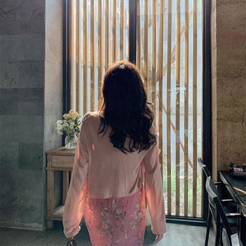 Áo Khoác Cardigan Dệt Kim Tay Dài Cổ Chữ V Cài Nút Màu Trơn Thời Trang Mùa Hè Xinh Xắn Cho Nữ