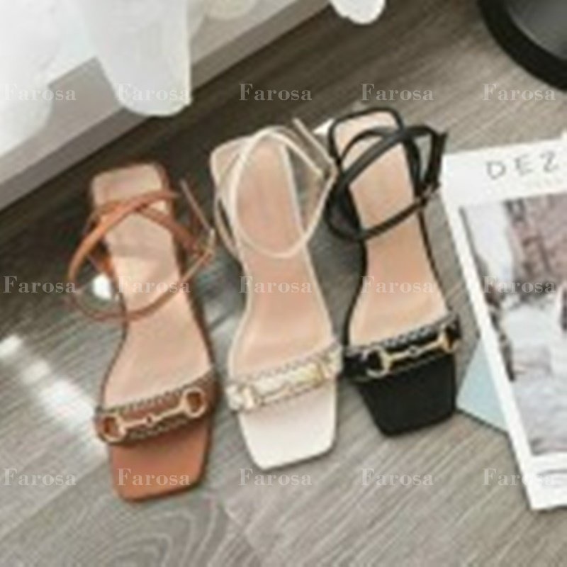 Giày sandal cao gót mũi vuông phối dây xích 7cm 3 màu mã M125