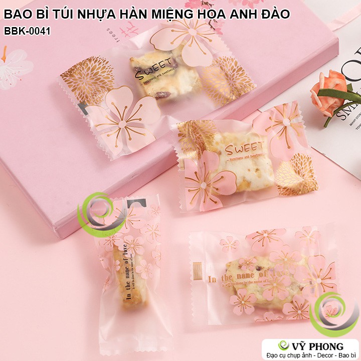 BAO BÌ TÚI NHỰA HÀN MIỆNG HÌNH HOA ANH ĐÀO NHIỀU SIZE ĐỰNG BÁNH KẸO NOUGAT COOKIE BBK-0041