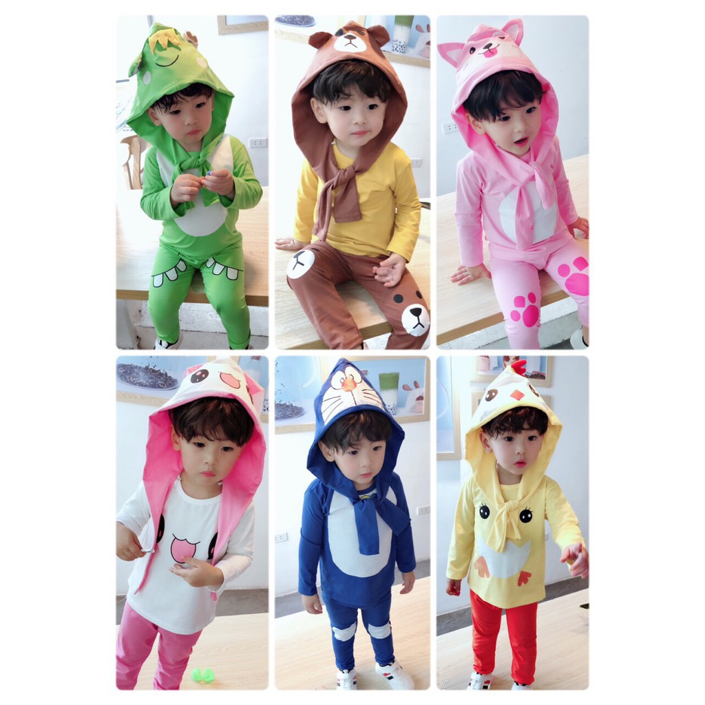 Bộ cotton thú (mũ tháo rời)  cực kute cho bé trai, bé gái BHH