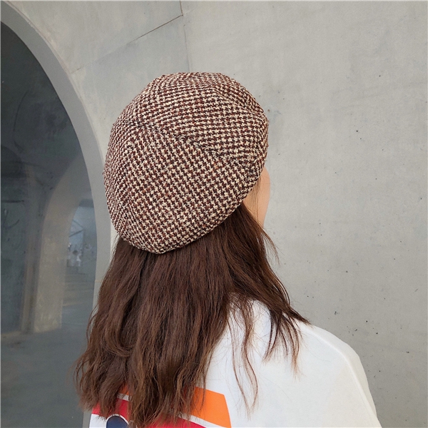 Mũ Beret Mỏng Họa Tiết Sọc Caro Phong Cách Retro Nhật Bản Thời Trang Thu Đông Cho Nữ