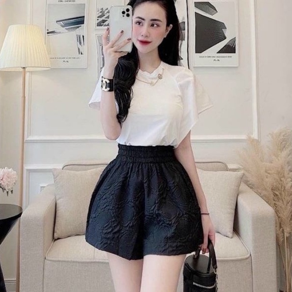 Quần đùi xốp in hoa nổi Ống rộng cực Đẹp(PC)