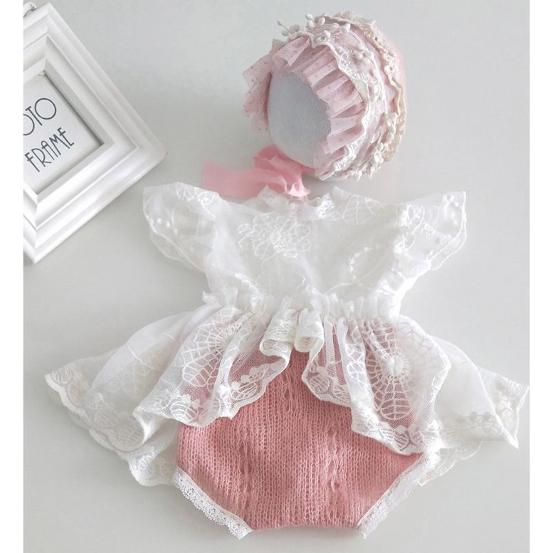 Bộ 3 món trang phục và mũ bonnet chụp ảnh cho em bé sơ sinh
