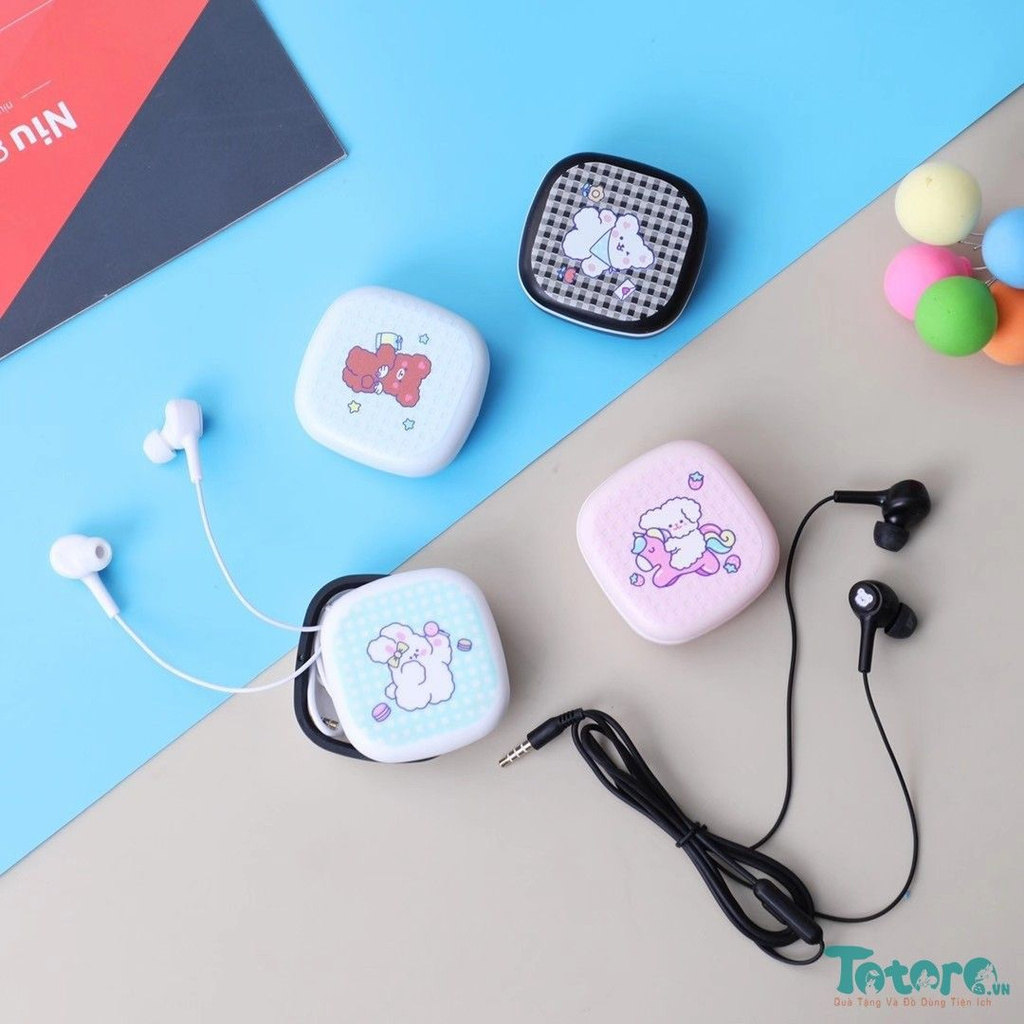 Tai nghe Earphone kèm hộp Thú tròn ú - Caro Thú Xù - Khủng Long Phi Hành Gia