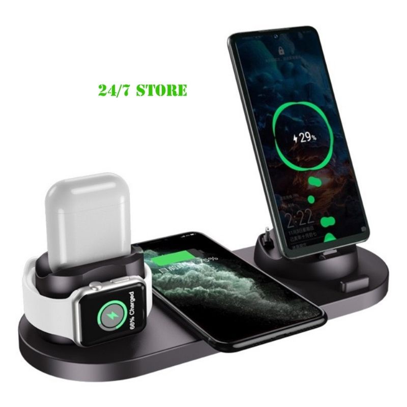 Bộ sạc không dây đa chức năng WS5 6 in 1, tích hợp sạc thông minh cho các dòng điện thoại.