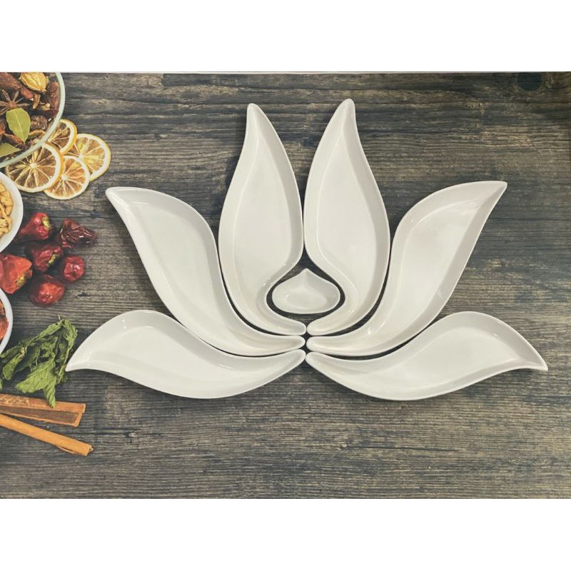 Set đĩa kiểu hình hoa sen sứ trắng Bát tràng