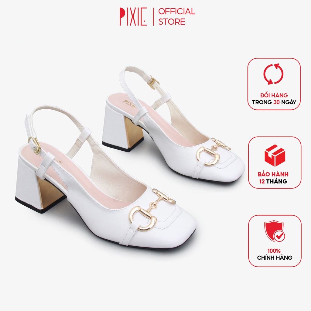 Giày Cao Gót 7cm Mũi Vuông Gắn Khoá Pixie X776