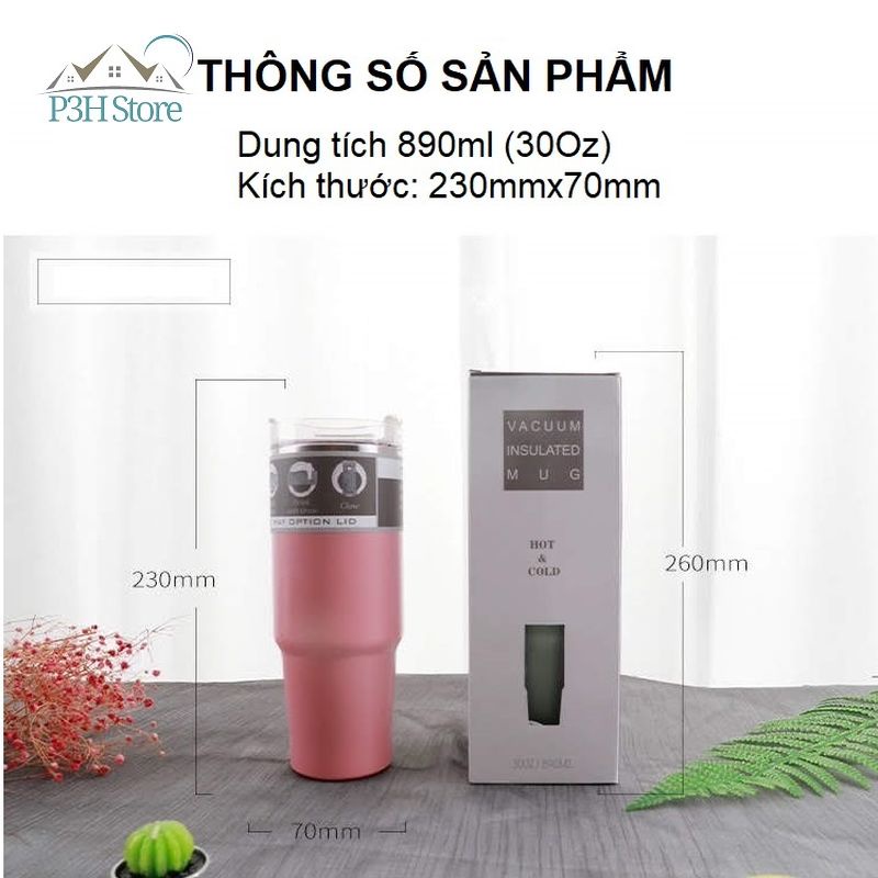 Ly giữ nhiệt 890ml Tyeso nắp xoay 3 công dụng