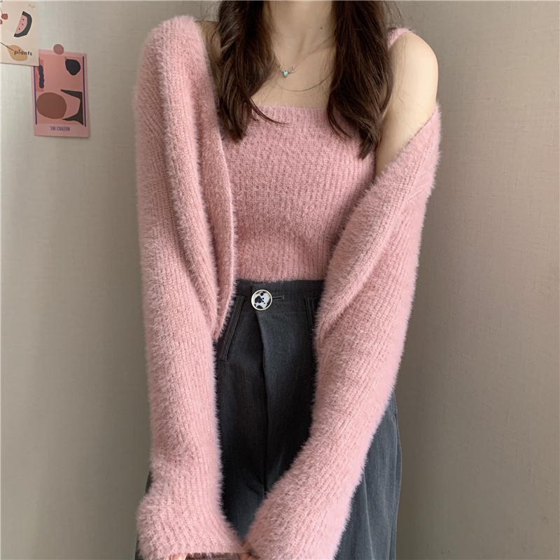 Áo len cardigan nữ , Set Áo Khoác Kèm Áo Hai Dây Chất Len Lông Hàng QC Có Video Kèm Ảnh Của Shop Saluna