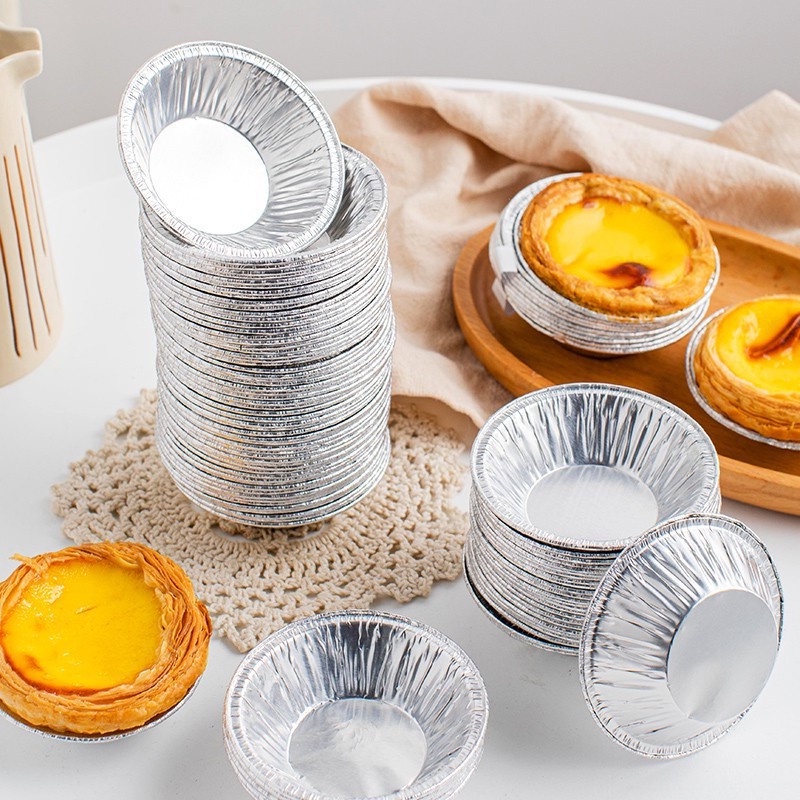 Set 50 Khuôn giấy bạc Làm Bánh Tart Bằng Lá Nhôm Tiện Dụng - Bộ 50 Đế Cốc Chén giấy bạc nướng hàu nướng bánh