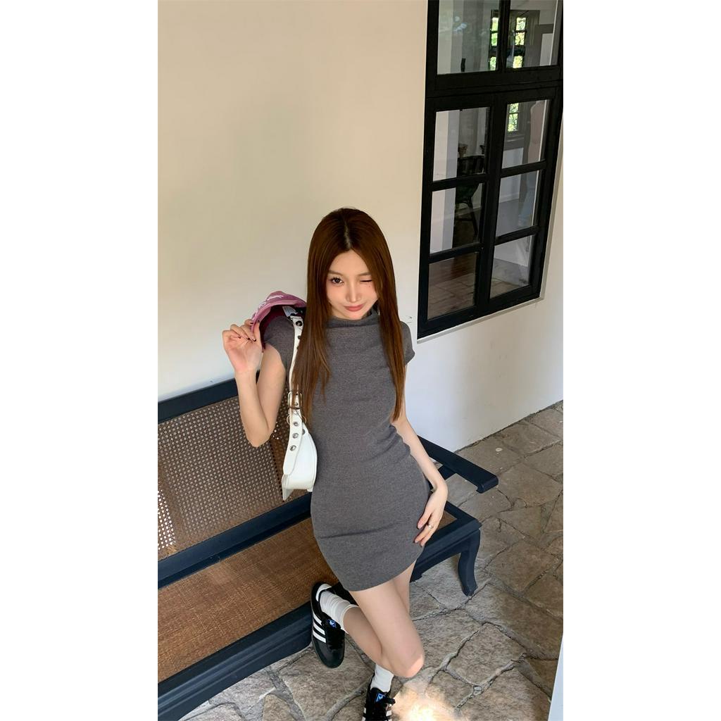 63062 Nửa Cổ Lọ Kéo Dài Mông Dệt Kim Mỏng Vừa Vặn