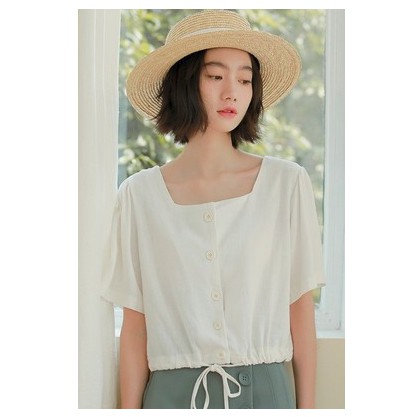 Áo croptop cổ vuông buộc dây eo