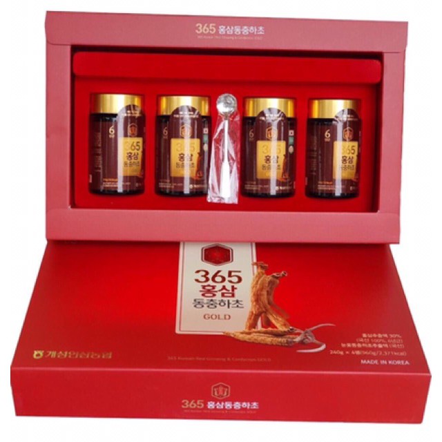 Korea Cao Hồng Sâm Đông Trùng Hạ Thảo 365 HÀN QUỐC, Hộp 4 Lọ x 240gr