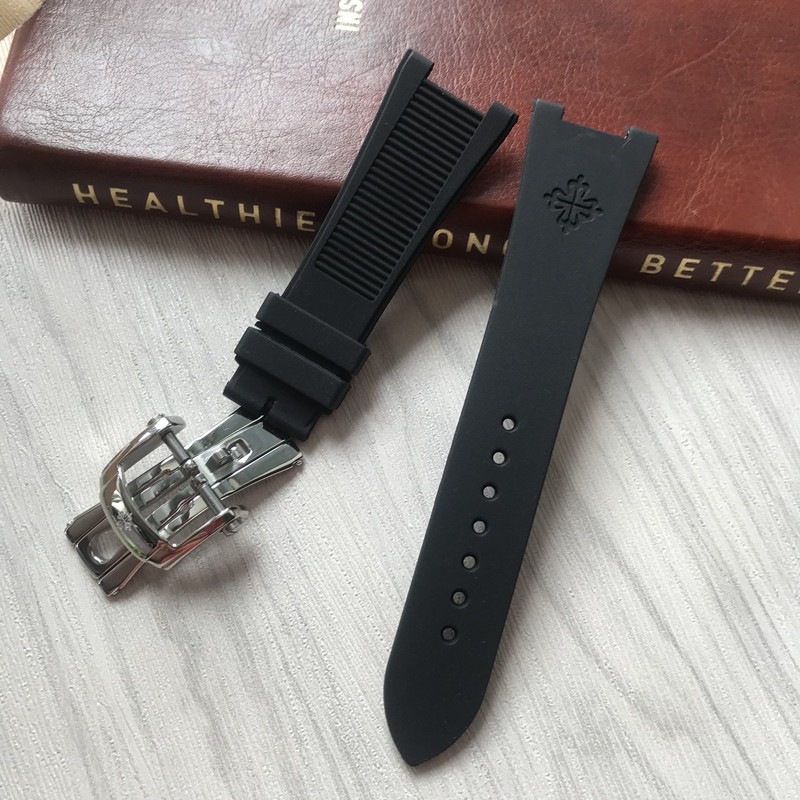 Tương thích với đồng hồ silicone có rãnh đặc biệt PP Patek 5711 5712G Nautilus với vòng đeo tay nam 24mm màu đen xanh nâu
