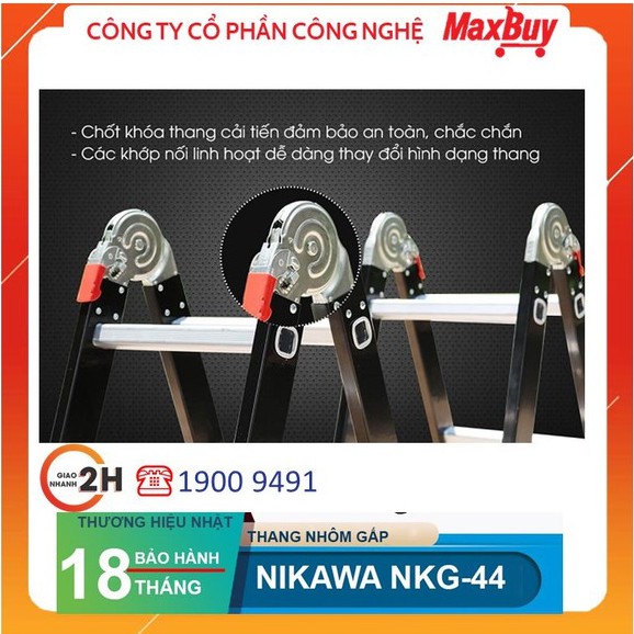 [Hỏa tốc HN] Thang Nhôm Gấp/ thang gấp khúc  đa năng 4 Bậc 4 Đoạn Nikawa NKG-44 nhập khẩu Nhật Bản, bảo hành chính hãng